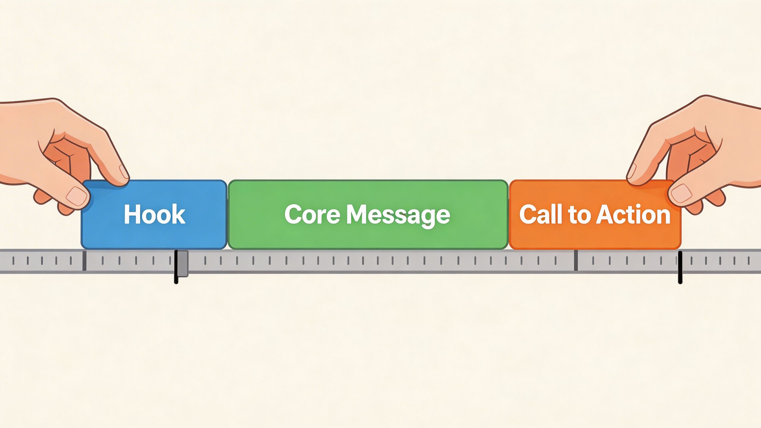 A conceptual graphic illustrating the three essential components of a viral video: Hook, Core Message, and Call to Action.