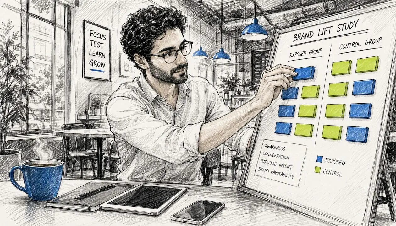 Marketing analyst arranging brand lift study blocks