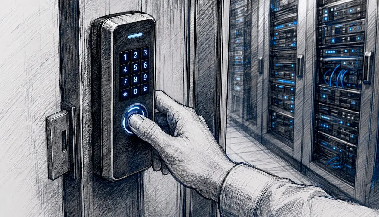 Hand locking server room door keypad