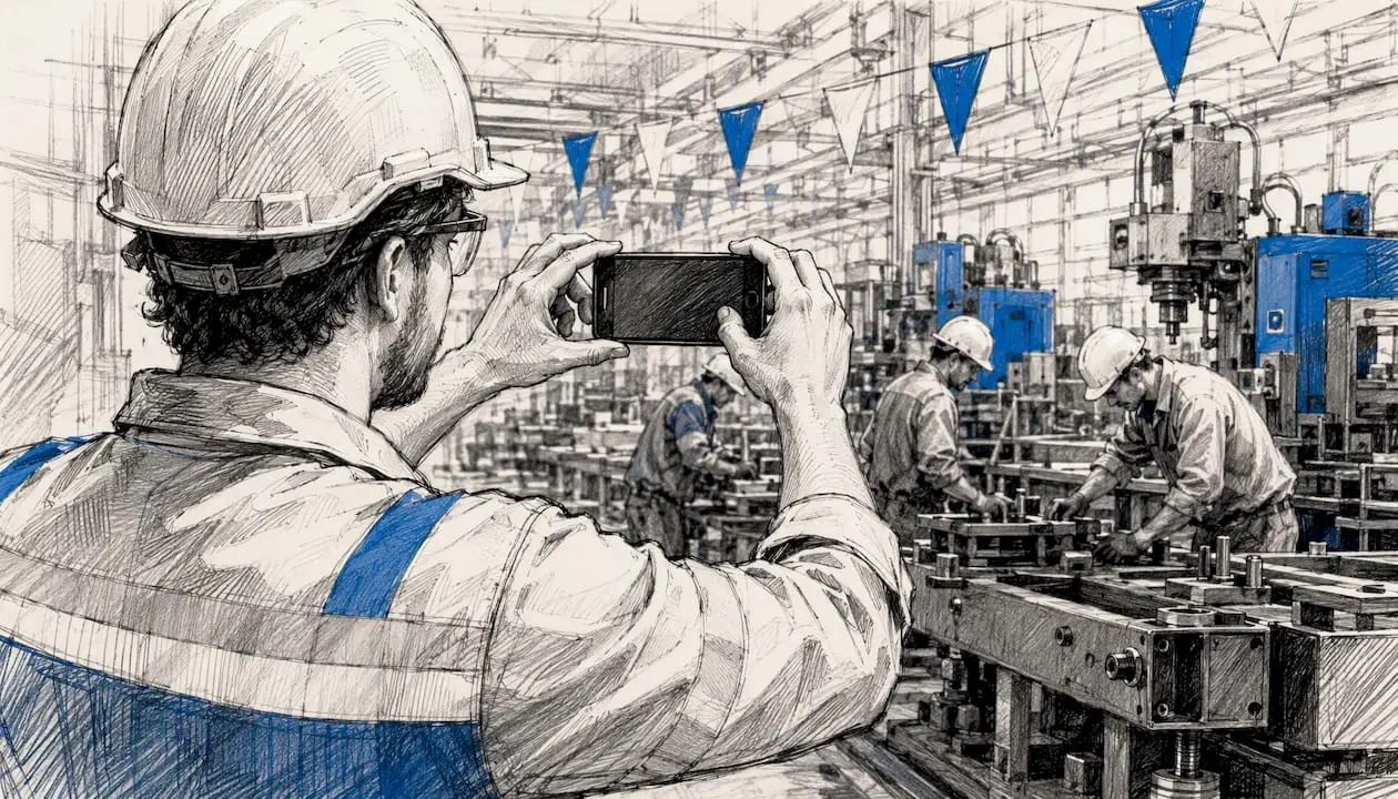 Employee capturing photos on factory floor