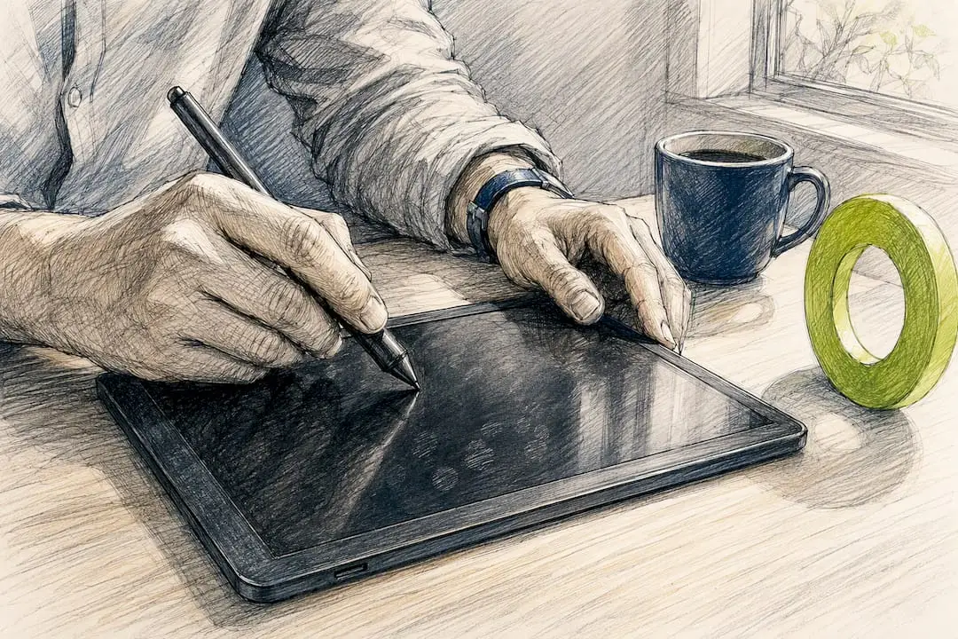 Hands auditing CRM data on a tablet