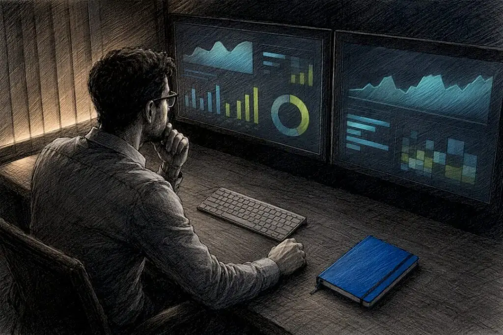 Analyst studying marketing mix model charts