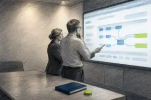 Governance leads reviewing social approval workflow