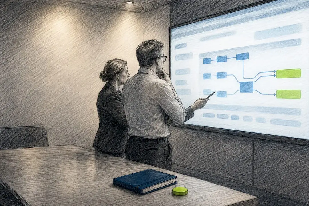 Governance leads reviewing social approval workflow