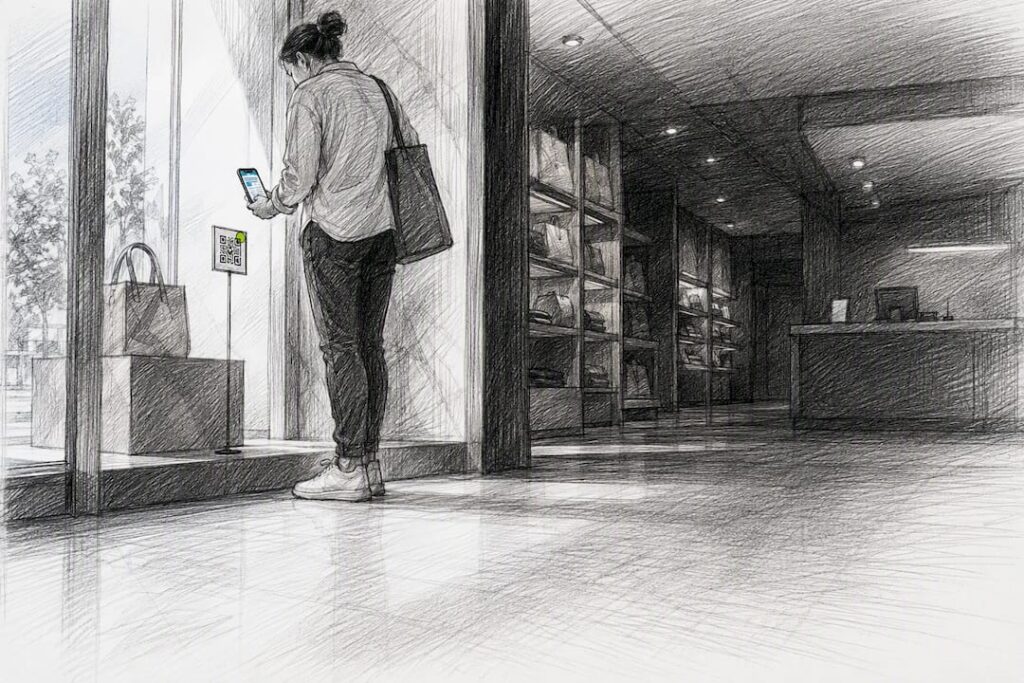 Shopper scanning QR code in retail store