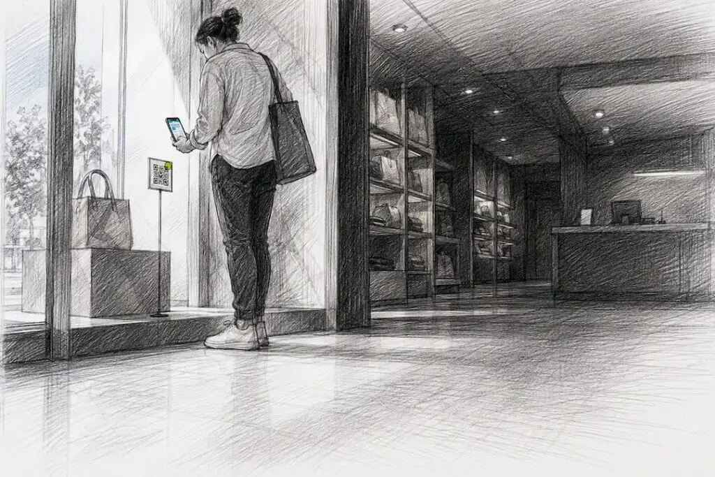 Shopper scanning QR code in retail store
