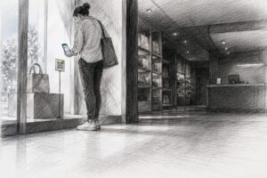 Shopper scanning QR code in retail store