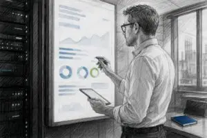 Marketing leader reviewing predictive customer scores