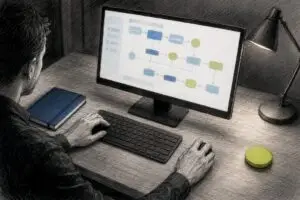 Marketer configuring an automated workflow dashboard