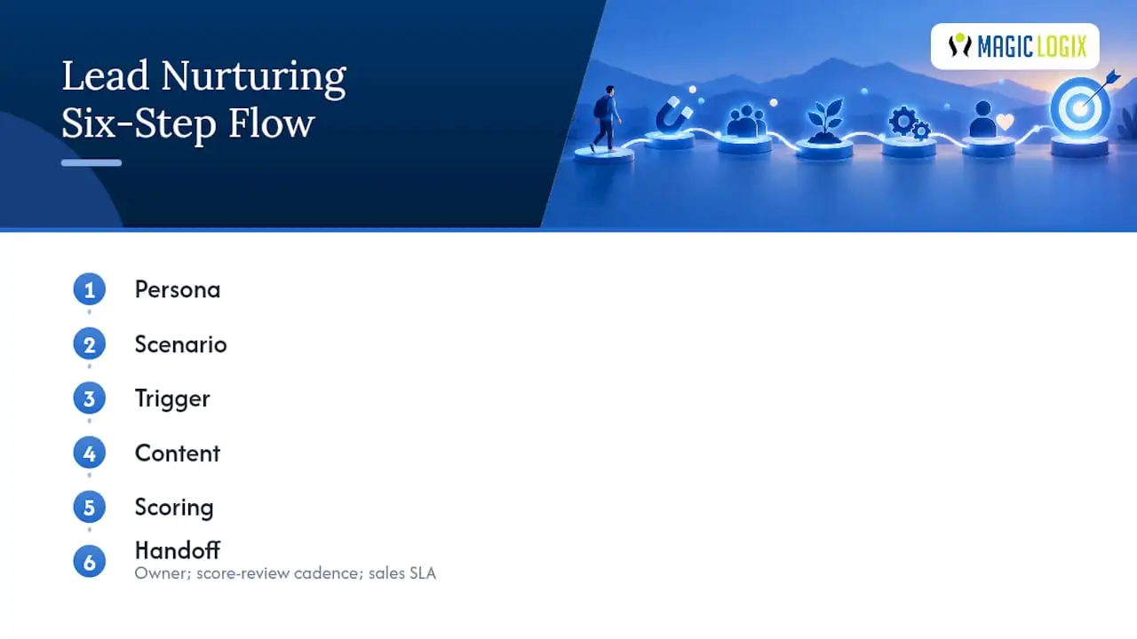 Six-step lead nurturing governance workflow
