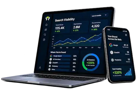Search and AI visibility dashboard across desktop and mobile devices