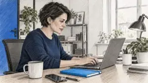Editor revising website content on laptop