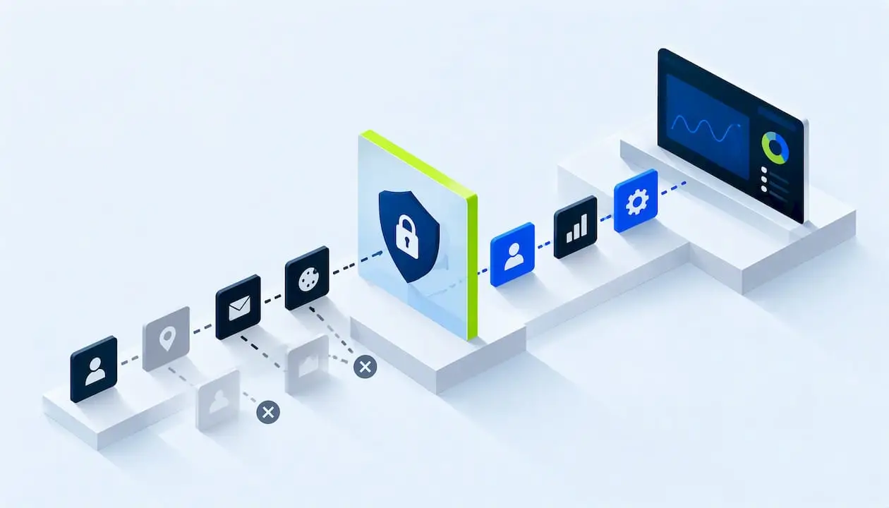 Geometric illustration of privacy-conscious data flow