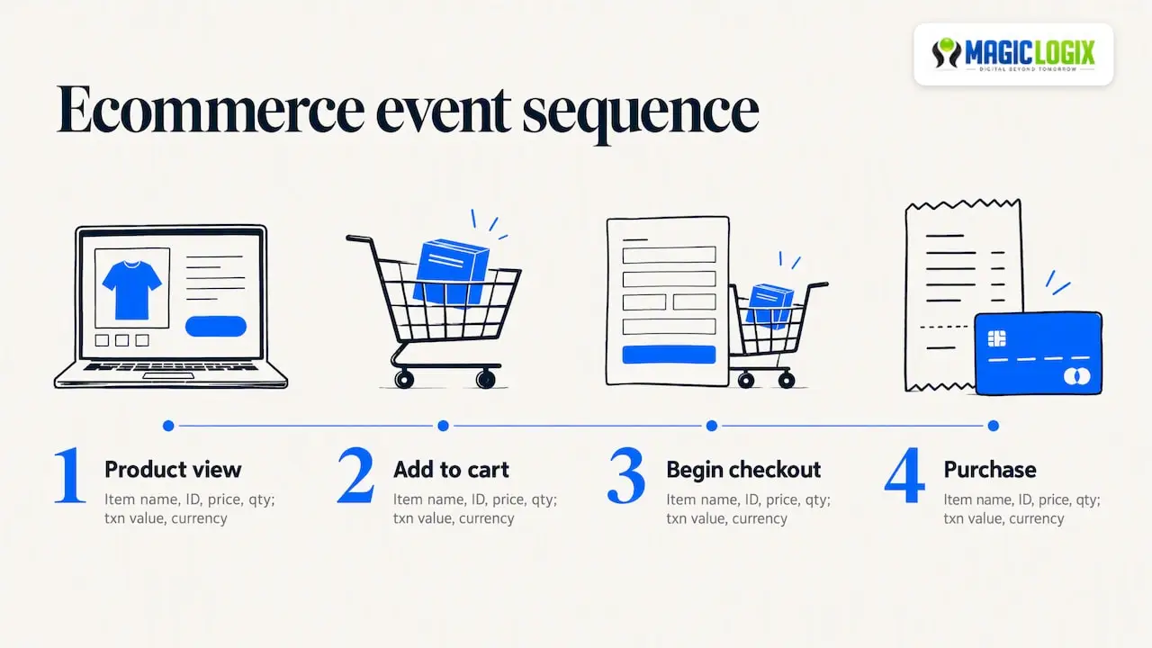 Four GA4 ecommerce events in sequence
