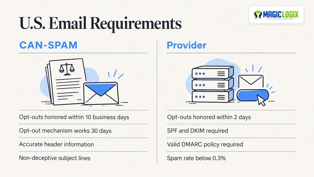Compliance and deliverability rules for U.S. senders — overview diagram